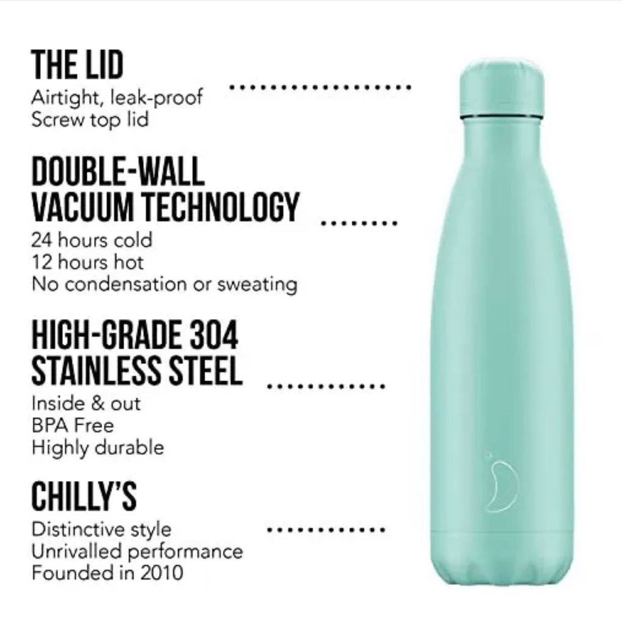 Chilly's Reusable Water Bottle 260ml, Monochrome All Black