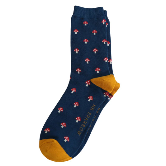 Mr Heron Bamboo Little Mushrooms Socks - Navy