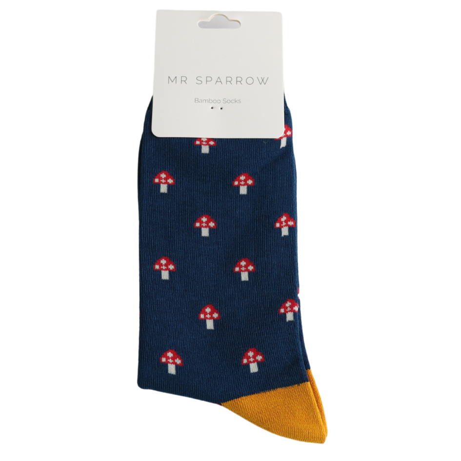 Mr Heron Bamboo Little Mushrooms Socks - Navy