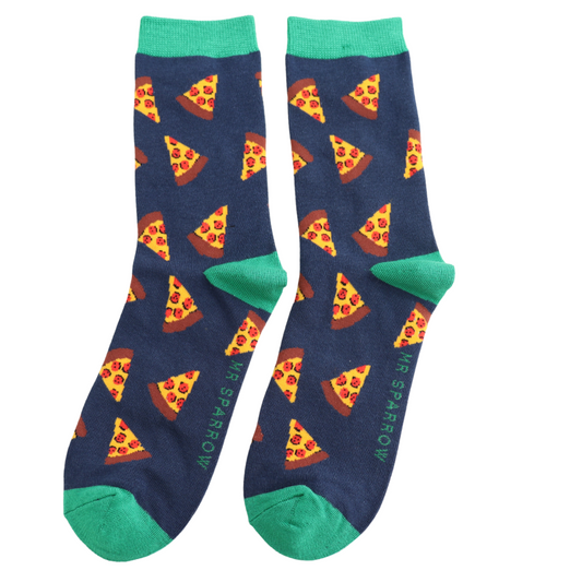 Mr Heron Bamboo Pizza Slices Socks - Navy
