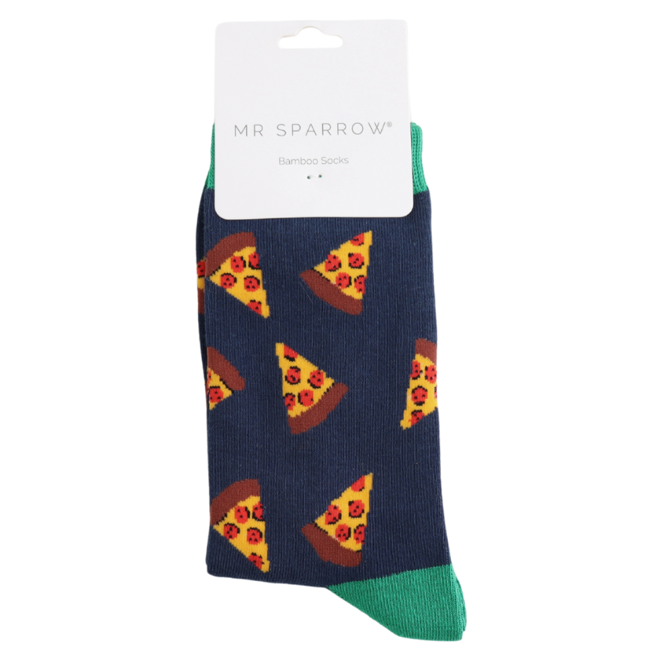 Mr Heron Bamboo Pizza Slices Socks - Navy