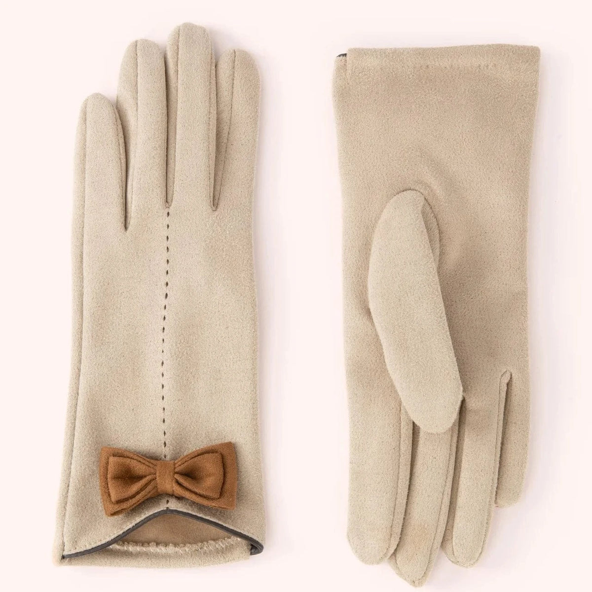 Adalyn Bow Gloves In Taupe/Chocolate