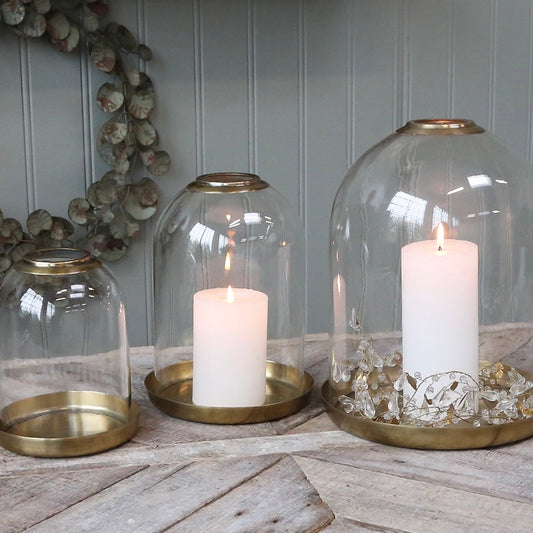 Glass Bell w Brass Tray