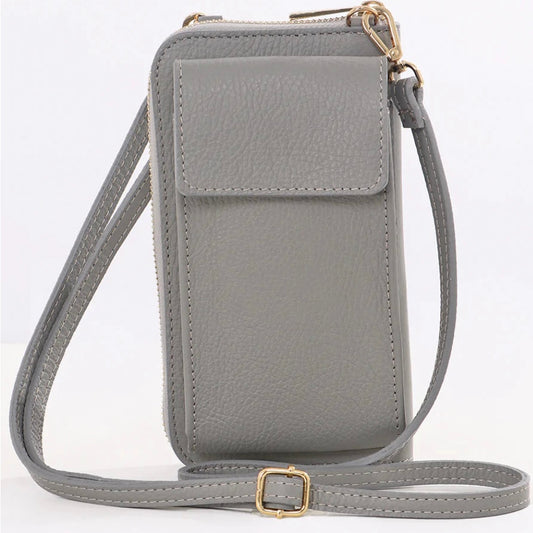 Light Grey Leather Mobile Phone Wallet Combo Bag