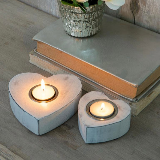 White Wooden Heart Tealight Holders