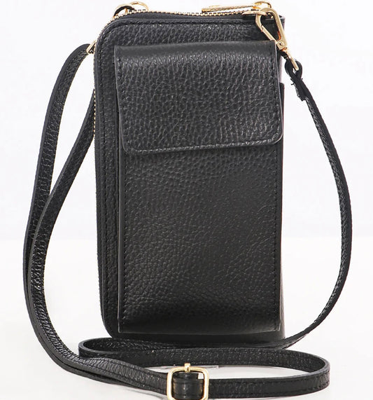 Black Leather Mobile Phone Wallet Combo Bag