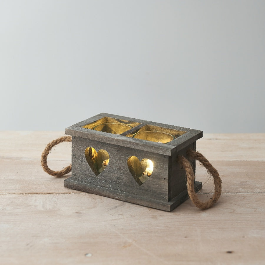 Rustic Wooden Heart Tea Light Holder - 2 sizes available